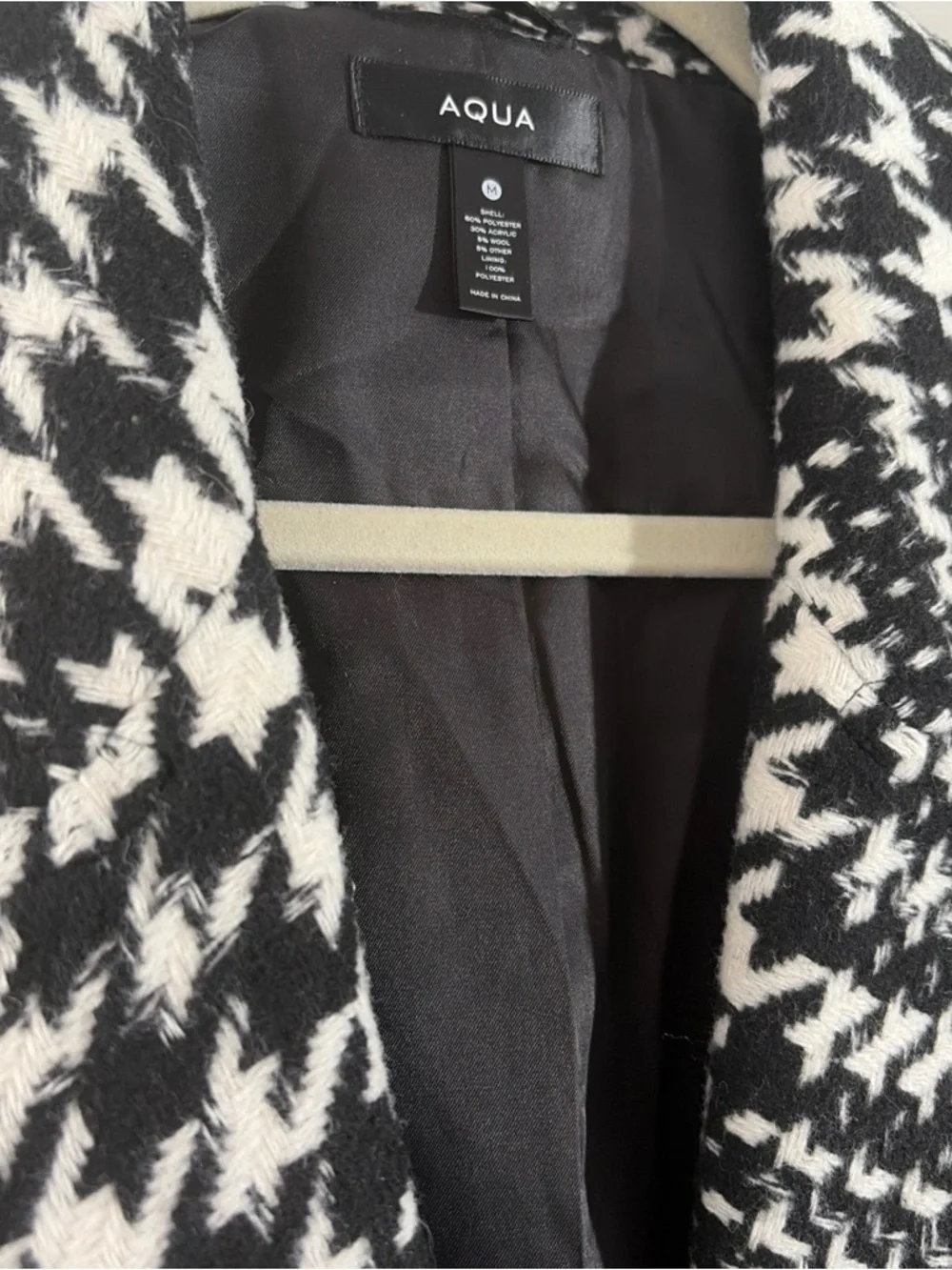 Aqua 100% Exclusive Houndstooth Knee Length Jacket Size Medium - Picture 3 of 9